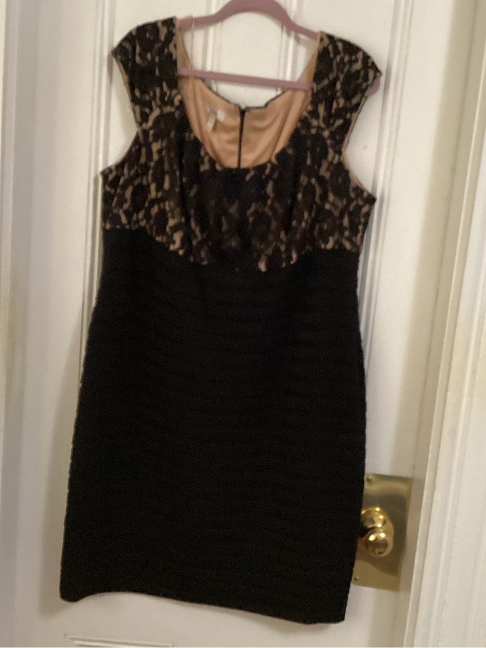 dressbarn Black and Beige Lace-Top Midi Dress